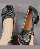 peopleterritory 2024 New Retro Green Embossed Chunky Heels CZ1003