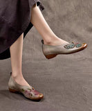 peopleterritory 2024 Spring New Boho Embossed Cowhide Flats Shoes CZ1005