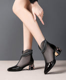 peopleterritory 2024 Spring Summer Chunky Heel Mesh Water Diamond Boots CZ1032