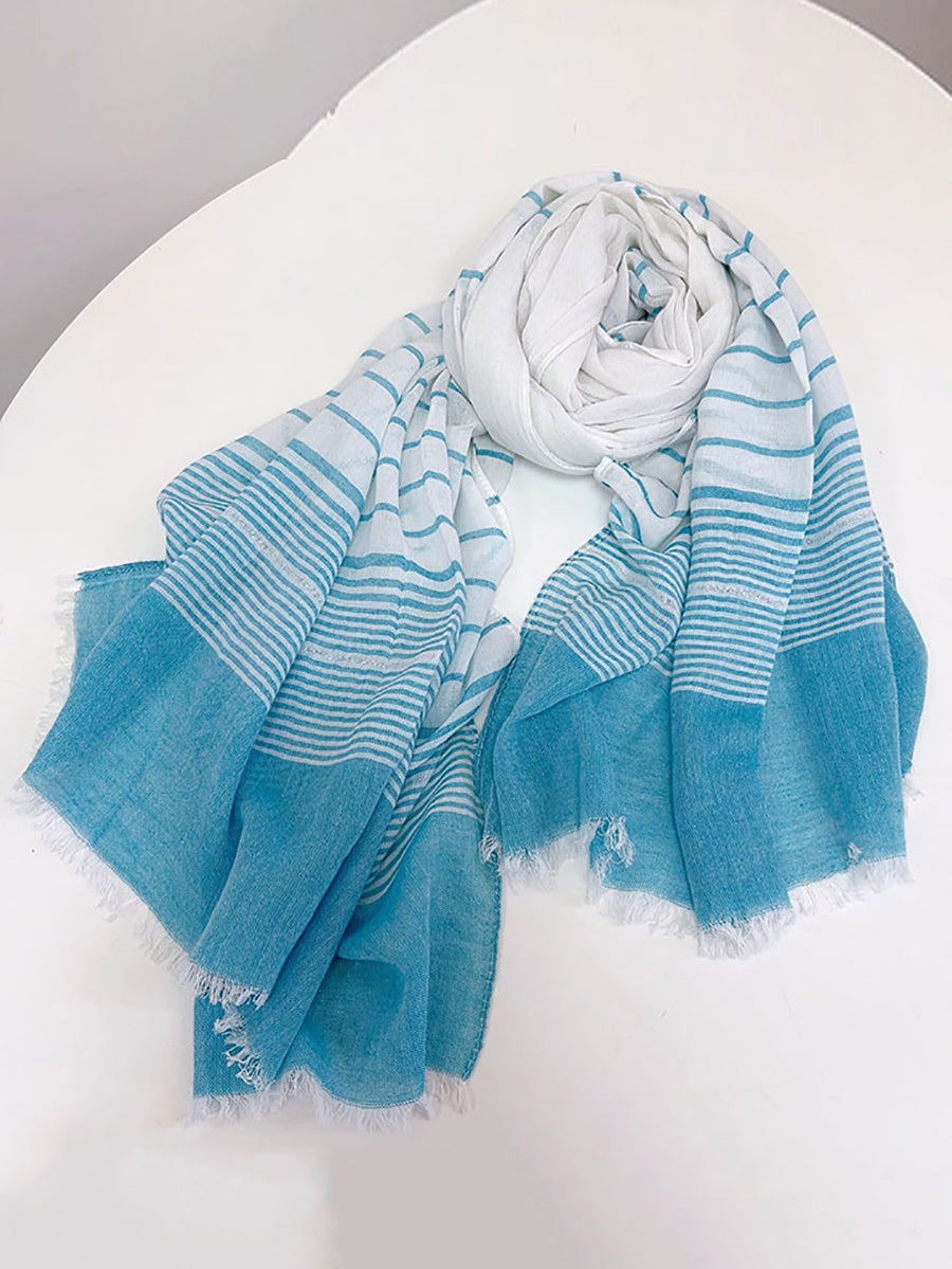 peopleterritory Women Summer Cotton Stripe Shawl Scarf XX1006