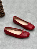 peopleterritory Women Summer Elegant Leather Solid Bowknot Flat Shoes WE1041