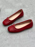 peopleterritory Women Summer Elegant Leather Solid Bowknot Flat Shoes WE1041