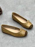 peopleterritory Women Summer Elegant Leather Solid Bowknot Flat Shoes WE1041