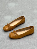 peopleterritory Women Summer Elegant Leather Solid Bowknot Flat Shoes WE1041