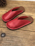 peopleterritory Women Summer Soft Solid Leather Flat Slippers WE1012