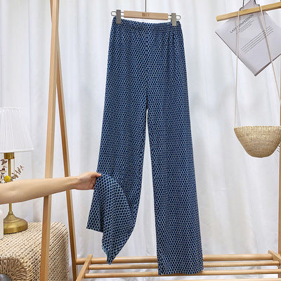 peopleterritory Loose Dizzy Ink Dyed Ice Silk High Waist Chiffon Pleated Wide-Leg Trousers Women's Summer Anti-Mosquito Drape Mop Straight Casual Pants