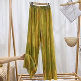 peopleterritory Loose Dizzy Ink Dyed Ice Silk High Waist Chiffon Pleated Wide-Leg Trousers Women's Summer Anti-Mosquito Drape Mop Straight Casual Pants