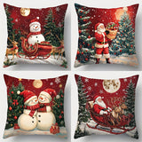 Contemporary Style Christmas Throw Cushion Covers Set of 4, Hand-Washable, Zippered, Woven Polyester Decorative Case for Sofa and Living Room, Festive Holiday Prints - 17.72x17.72 inches (No Insert)