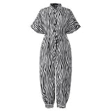 2020 European and American New Jumpsuit Casual Jumpsuit Women's Short-Sleeved Button Jumpsuit Loose plus Size