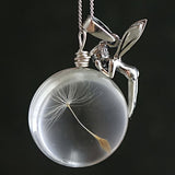 Vintage Dandelion Angel Time Gemstone Glass Pendant Necklace For Women