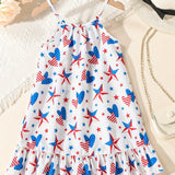 Girls Patriotic Flag Inspired Ruffle Hem Slip Dress - Flirty & Lightweight for Holiday Beach Vacations & Going Out