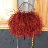 peopleterritory Thai Fashion Brand Fashion Women's Bag Imported Ostrich Feather Bag Evening Bag Fashion Shoulder Chain Women's Bag