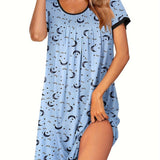 Feminine Ruched Nightdress - Soft Comfy Sleep Dress with Short Sleeves and Round Neck - Ideal Loose Fit Womens Sleepwear for Sweet Dreams