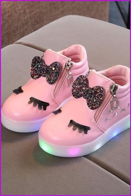 peopleterritory 4 Colors Kids Princess Girls Led Sneakers Shoes F295