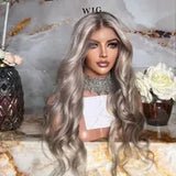 Ombre Ash Blonde Colored Glueless Lace Front Wig Human Hair Body Wave Grey Blonde Lace Closure Wig for Women Synthetic Heat Resistant