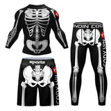 New Skull Rashguard Jiu Jitsu T-shirt+Pants MMA Shorts 4Pcs/Set Brazilian Grappling Bjj Boxing Jerseys Rash Guard Sport Clothing