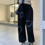 Women's Pants s Zoki Vintage Heart Printing Casual Women Summer Thin Section Loose Straight Jogging Bf Fashion Hip Hop Streetwear 230428