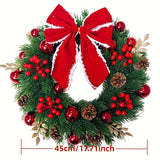 Classic 17.71" Christmas Wreath - Perfect for Holiday & New Year Decor | Versatile Pine Needle Design | Ideal for Front Door, Window, Stair Railing | No Power Needed