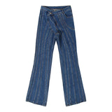 Fashion Women' Jeans Slim Deconstruct Panelled Patchwork High Waist Split Blue Long Denim Pants Autumn