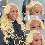 Brazilian Hair 613 Honey Blonde Color 13x4 HD Transparent Lace Frontal Wigs Body Wave 30 Inch Synthetic Lace Front Wig For Women