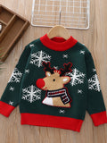 Festive Kids' Reindeer Pullover Sweater - Soft Acrylic Blend Knit Fabric, Regular Fit Crew Neck Long Sleeve Jumper for Children with Medium Stretch, Ideal for Fall/Winter Holiday Collection