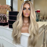 Brazilian human Hair Lace Frontal Wig Ash Brown Ombre Blonde Body Wave Glueless Wig Ready to Wear13x4 Synthetic