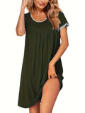 Feminine Ruched Nightdress - Soft Comfy Sleep Dress with Short Sleeves and Round Neck - Ideal Loose Fit Womens Sleepwear for Sweet Dreams