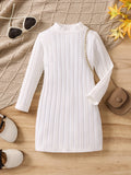 93% Cotton Elegant Ribbed Knit Long Sleeve Dress for Girls - Soft, Warm, and Breathable Fabric - Perfect for Fall, Winter, and Christmas Gift Ideas