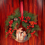 1 Piece Christmas Door Decoration Pendant, Red Berry Garland with Christmas Scene Props