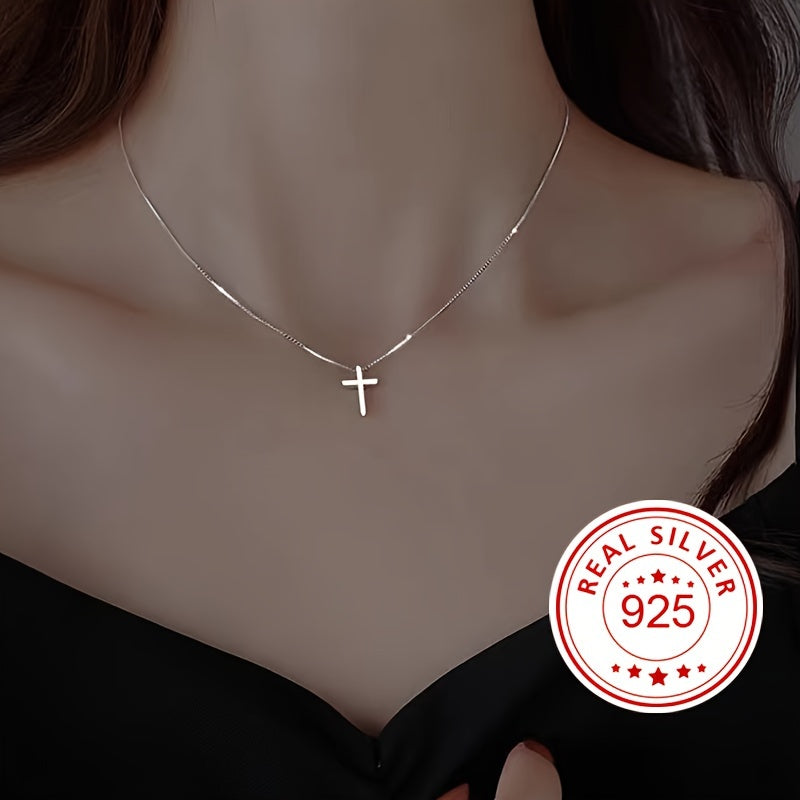 925 Sterling Silver Hypoallergenic Cross Necklace Clavicle Chain For Women