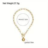 Big Brushed Ball Pendant Thick Chain Necklace - Statement Zinc Alloy Jewelry for Women - No Mosaic Material, Other Plating, Trendy and Chic Accessory