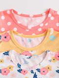 3pcs/ Set Girls Ruffle Dresses Set, Cute Floral Polka Dots Casual Cute Summer Dresses