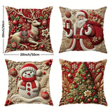 4pcs Set Christmas Velvet Throw Pillow Covers - Santa, Snowman & Reindeer Designs | Soft & Cozy Decorative Cushion Cases for Living Room & Bedroom | Machine Washable with Zip Closure