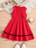 Summer Chic: Girls' Cotton Sleeveless Dress - Butterfly Pattern, Preppy Bow, Crew Neck Comfort