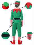 5-Piece Kids' Festive Christmas Elf Costume Set - Santa's Little Helper Outfit for Girls and Boys - Includes Hat, Top, Pants, Belt, and Shoe Covers for Dress-Up and Carnival Fun