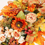 Charming Autumn Harvest Wreath - Sunflower, Maple Leaf & Rose Design | Perfect for Halloween & Thanksgiving Decor | Indoor/Outdoor Home Accent