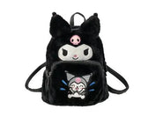 Kawaii Big Eye Black Plush Zipper Backpack Girl Cute Soft Accessories Zipper Bag Girls Big Capacity Birthday Gift