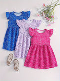 3pcs/ Set Girls Ruffle Dresses Set, Cute Floral Polka Dots Casual Cute Summer Dresses