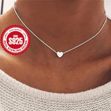 925 Sterling Silver Compact Love Heart Pendant Necklace Plain Chain Hypoallergenic Minimalist Lovely Temperament Versatile Daily Wear Jewelry Valentine's Day Party Wedding Jewelry Gifts For Women