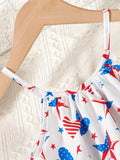 Girls Patriotic Flag Inspired Ruffle Hem Slip Dress - Flirty & Lightweight for Holiday Beach Vacations & Going Out