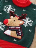 Festive Kids' Reindeer Pullover Sweater - Soft Acrylic Blend Knit Fabric, Regular Fit Crew Neck Long Sleeve Jumper for Children with Medium Stretch, Ideal for Fall/Winter Holiday Collection