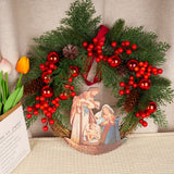 1 Piece Christmas Door Decoration Pendant, Red Berry Garland with Christmas Scene Props