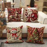 4pcs Set Christmas Velvet Throw Pillow Covers - Santa, Snowman & Reindeer Designs | Soft & Cozy Decorative Cushion Cases for Living Room & Bedroom | Machine Washable with Zip Closure