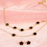 4-Piece Set, Golden Clover Flower Pendant Necklace, Bracelet, And Earrings, Vintage-Inspired, Fashion Trendy Jewelry Set For Women