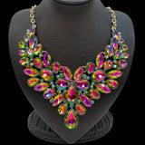 Iced Out Shiny Colorful Faux Crystal Bib Necklace Statement Zinc Alloy Neck Jewelry Accessories Party Ornament