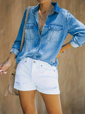 Chic White Denim Shorts with Stretch & Distressed Details - Summer Casual Wear for Women