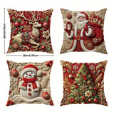 4pcs Set Christmas Velvet Throw Pillow Covers - Santa, Snowman & Reindeer Designs | Soft & Cozy Decorative Cushion Cases for Living Room & Bedroom | Machine Washable with Zip Closure