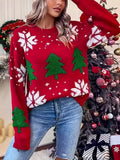 1pc Vintage Style Christmas Embroidered Polyester Sweater for Women - Festive Plant Pattern, Casual Pullover, Round Neck, High Elasticity, Regular Length, Autumn/Winter Season