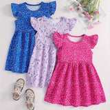 3pcs/ Set Girls Ruffle Dresses Set, Cute Floral Polka Dots Casual Cute Summer Dresses