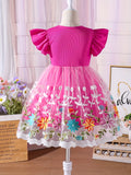 Girls Vibrant Princess Dress - Colorful Embroidered, Ruffle Sleeve, Mesh Splicing, Sweet Design - Perfect for Holiday Party, Summer Occasions, and Special Events